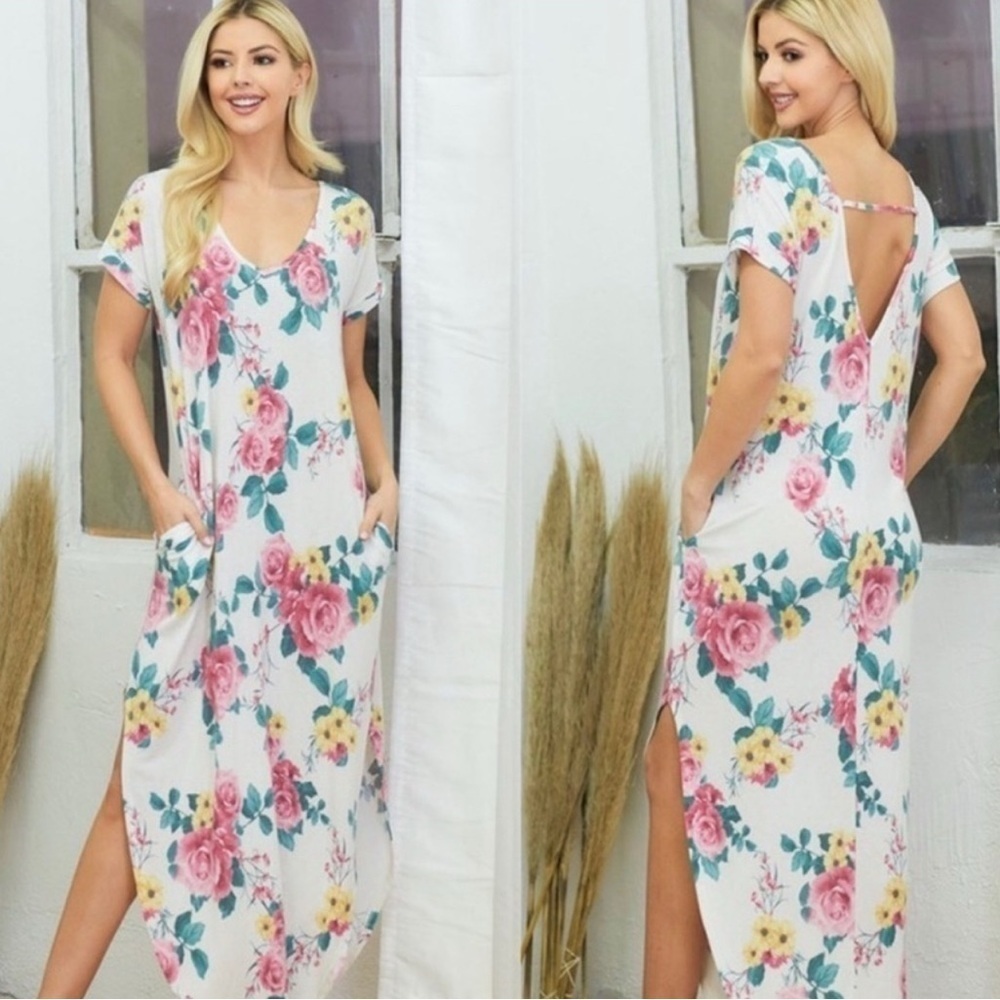 Floral Short Sleeves Multi Color Maxi Summer Casual Medium Dress Brand New